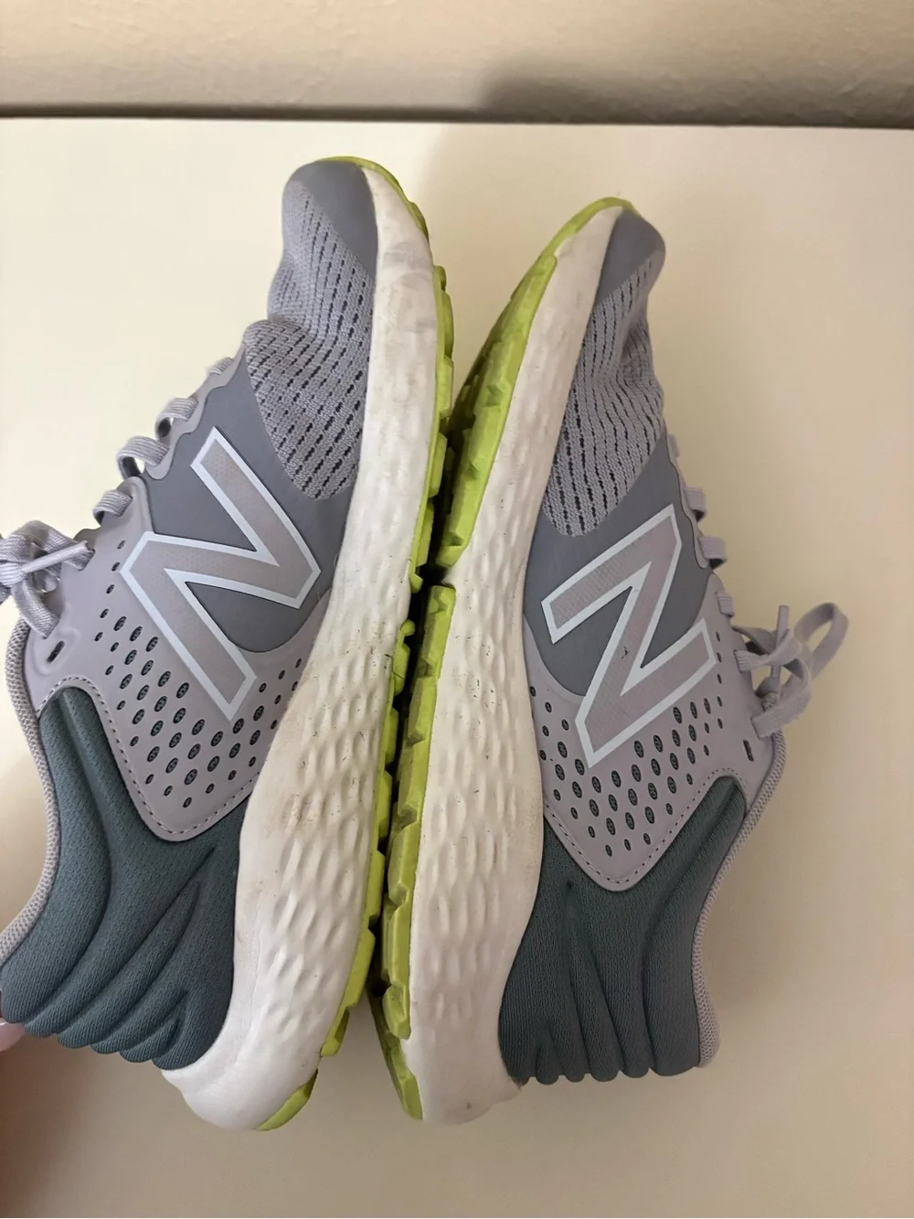New Balance Gray and Dark Green Women's Running Sneakers with Lime Outsole